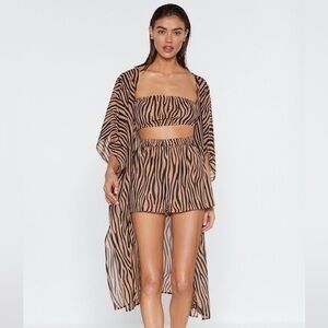Nasty Gal It's Not All Black And White Zebra Set kimono and shorts only size 4